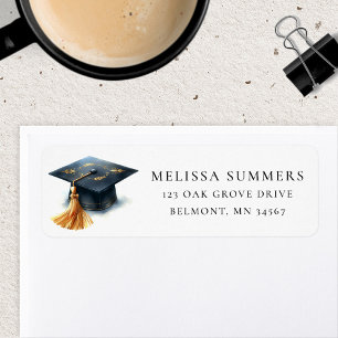 Graduation Cap Black and Gold Return Address Label