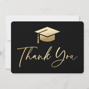Graduation Cap Black and Gold Thank You Card