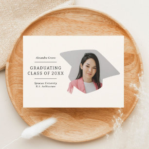 Graduation Cap Black and Ivory 1 Photo Graduation Announcement