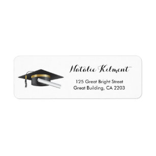 Graduation Cap Black and White Return Address