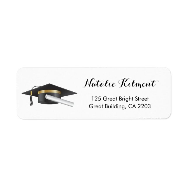 Graduation Cap Black and White Return Address (Front)