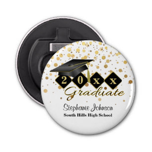 Graduation Cap Black Gold Personalised Bottle Opener