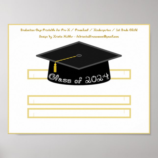 Graduation Cap Black Hat Class 2024 White Font Poster (Front)