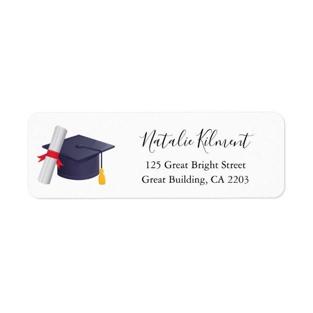 Graduation Cap Black Script Return Address (Front)