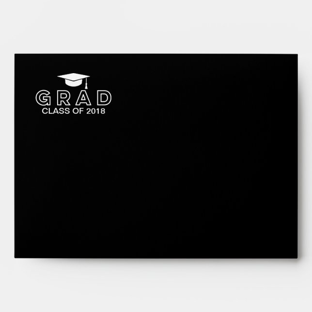 Graduation Cap Black & White Elegant Grad Envelope (Front)