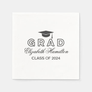 Graduation Cap Black & White Modern Grad Party Napkin