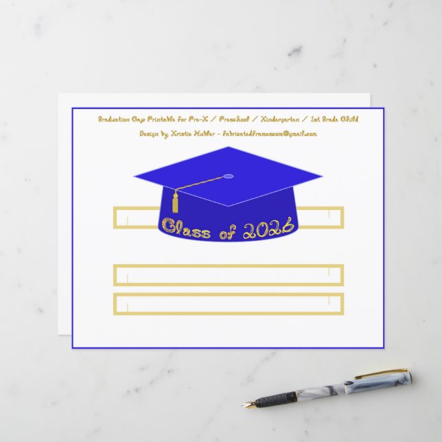 Graduation Cap Blue Party Hat 2026 Gold (Front/Back In Situ)