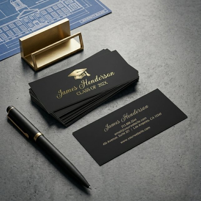 Graduation Cap Calling Card Graduates Black Gold   (Creator Uploaded)