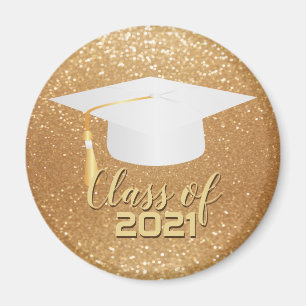 Graduation Cap - Class of 20XX - Gold Glitter Magnet