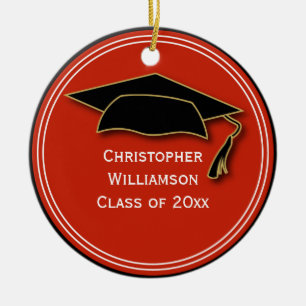 Graduation Cap Class of Keepsake School Orange Ceramic Tree Decoration