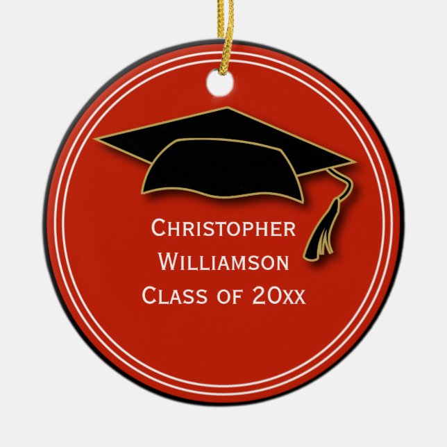 Graduation Cap Class of Keepsake School  Orange Ceramic Tree Decoration (Front)