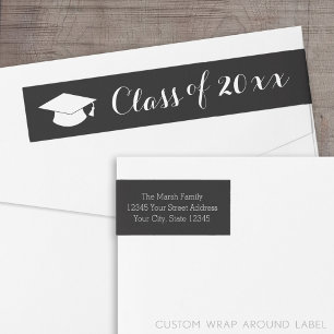 Graduation Cap Class of - with Return Address Wrap Around Label