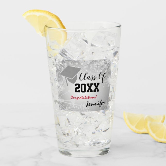 Graduation Cap, Class Year 20XX party Silver Glass (Front Ice)