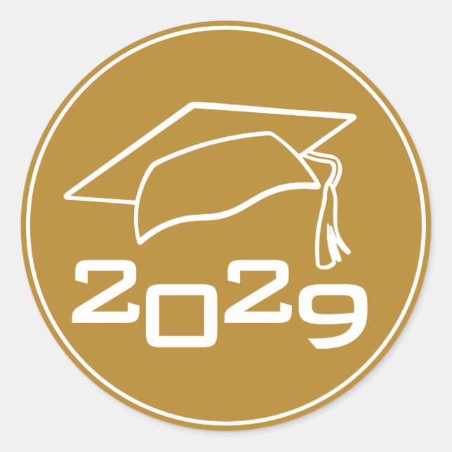 Graduation Cap Class Year Gold Classic Round Sticker (Front)