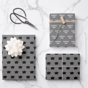Graduation Cap Class Year Grey Wrapping Paper Sheet
