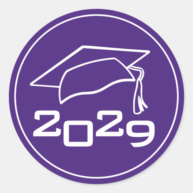 Graduation Cap Class Year Purple Classic Round Sticker (Front)