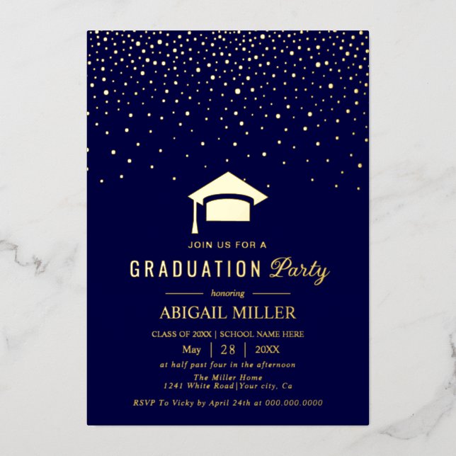 Graduation cap confetti Class Of 2025 navy blue (Front)