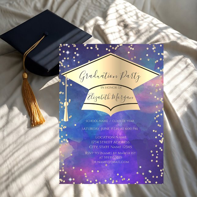 Graduation Cap,Diamonds Paint Splash Graduation Invitation (Creator Uploaded)
