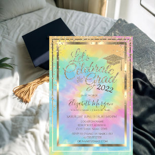 Graduation Cap Diamonds Stars Tie Dye Graduation Invitation