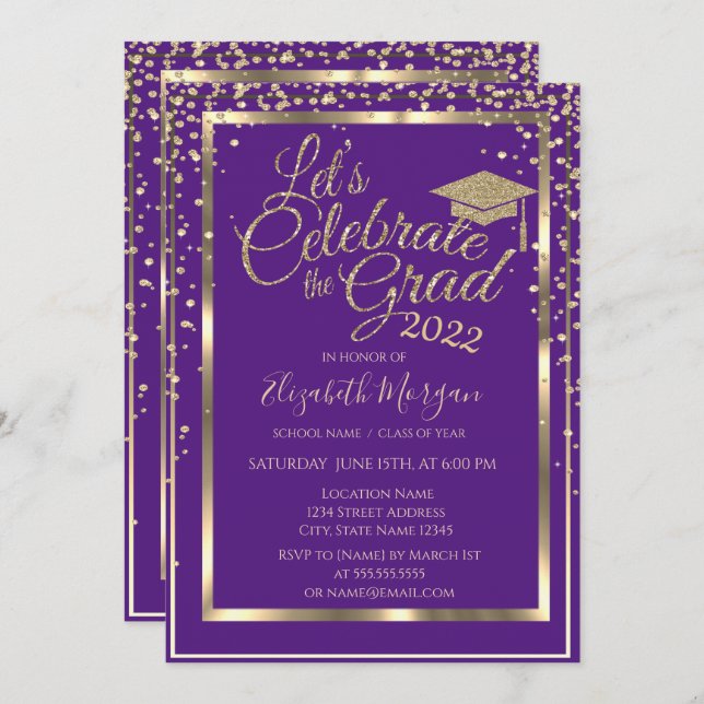  Graduation Cap Diamonds Violet Graduation   Invitation (Front/Back)