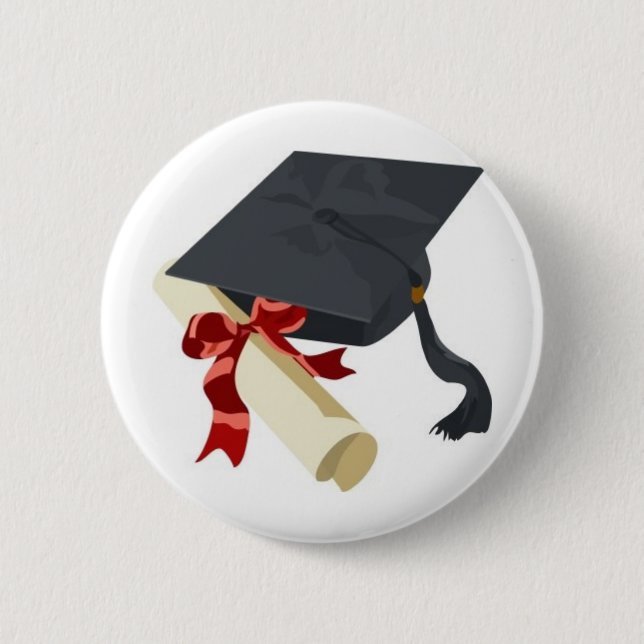 Graduation Cap & Diploma 6 Cm Round Badge (Front)