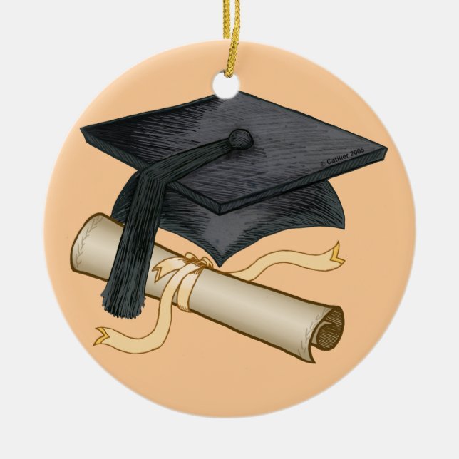 Graduation Cap Diploma Ceramic Tree Decoration (Front)