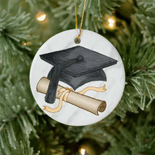 Graduation Cap Diploma Ceramic Tree Decoration