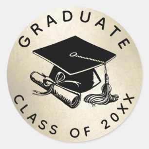 Graduation Cap Diploma Class of 2021 Gold Classic Round Sticker
