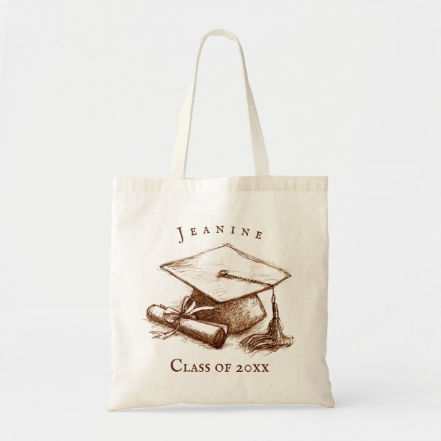 Graduation Cap Diploma Class of 2023 Monogram Name Tote Bag (Front)