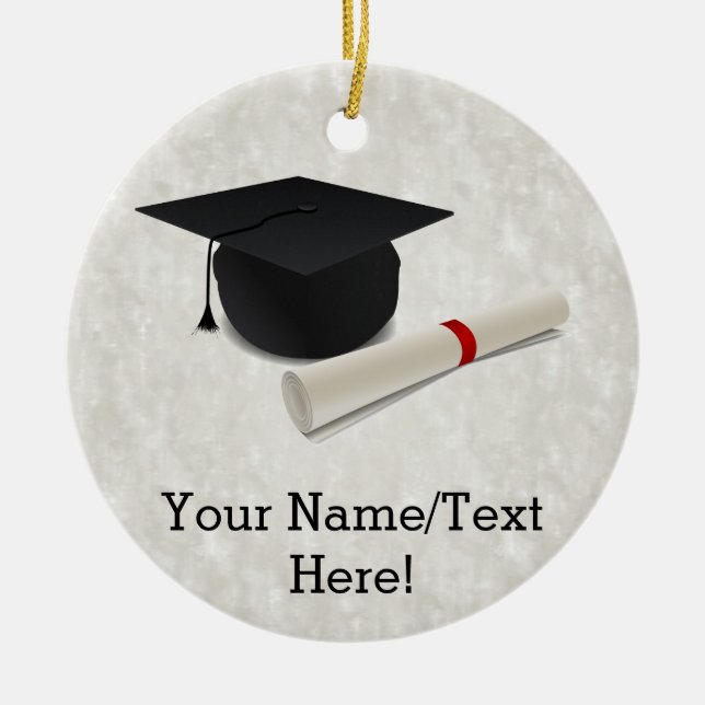 Graduation Cap Diploma Customisable Ceramic Tree Decoration (Front)