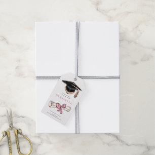 Graduation Cap Diploma Pink Bow Sketch Gift Tag