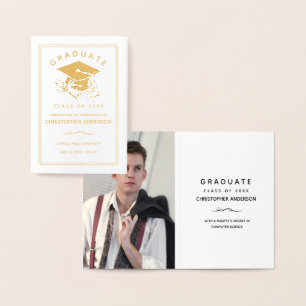 Graduation Cap Diploma Script Photo Foil Card