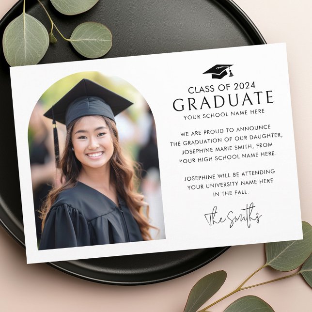 Graduation cap elegant arch white photo announcement (Graduation cap elegant arch white photo announcement)