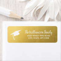 Graduation Cap Elegant Chic Gold Custom Address
