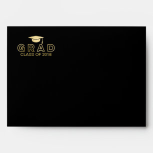 Graduation Cap Faux Foil Gold & Black Elegant Grad Envelopes
