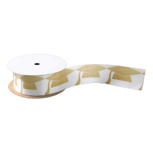 Graduation Cap Faux Gold Foil White Satin Ribbon