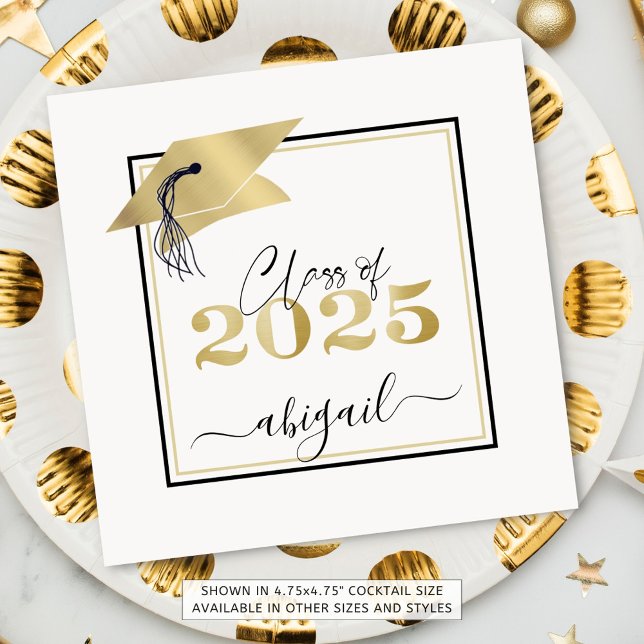 Graduation Cap Faux Metallic Gold 2025 Script Napkin (Creator Uploaded)
