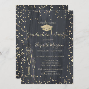 Graduation Cap,Glass Diamonds Black Graduation Invitation