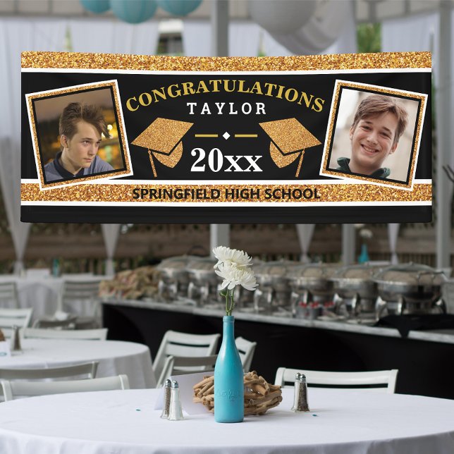 Graduation Cap Gold And Black Congratulations Banner (Creator Uploaded)