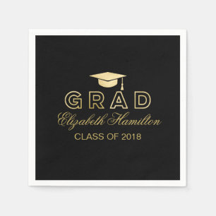 Graduation Cap Gold & Black Elegant Grad Party Napkin