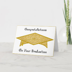Graduation Cap Gold Glitter Paper Hat / Card Print