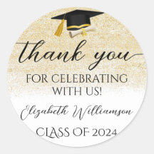 Graduation Cap Gold Glitter Party Favour Thank You
