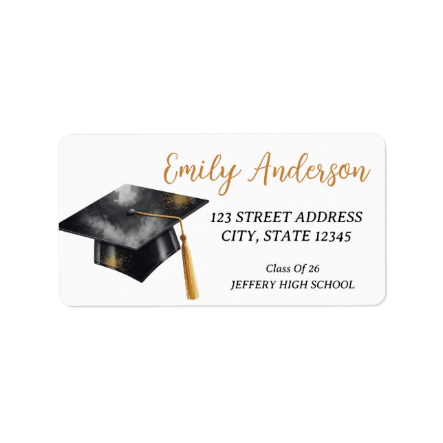 Graduation Cap Gold Modern Return Address Lab Label (Front)