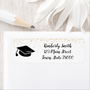 Graduation Cap Gold Sparkle Return Address