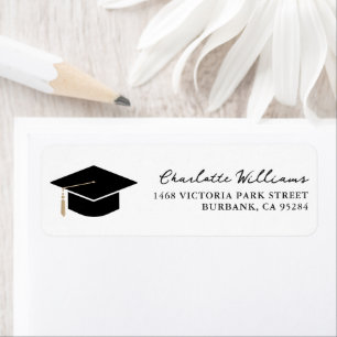 Graduation Cap Gold Tassel Script Return Address