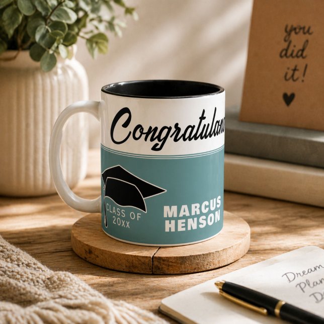Graduation Cap Graduate Name Congratulations Two-Tone Coffee Mug (Creator Uploaded)