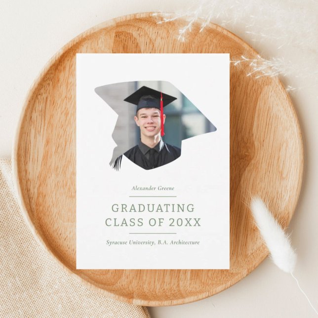 Graduation Cap Green 1 Photo Graduation Announcement (Creator Uploaded)