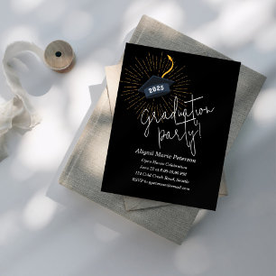 Graduation Cap in Starburst Party Invitation