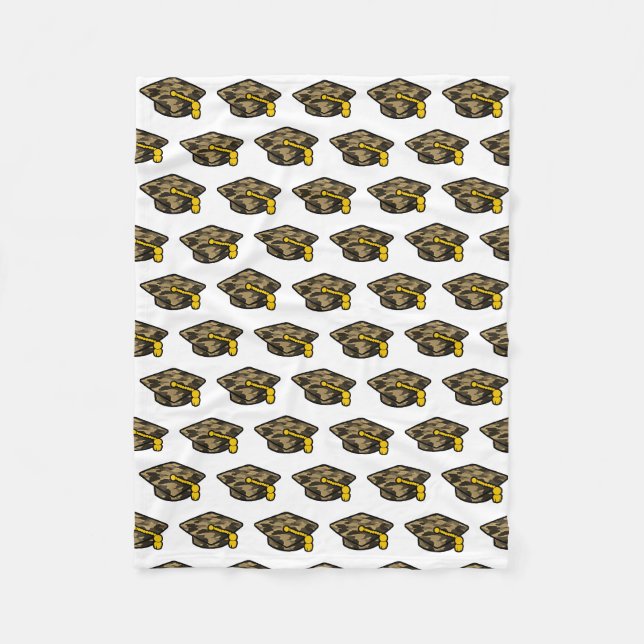 Graduation Cap Khaki Camo Fleece Blanket (Front)