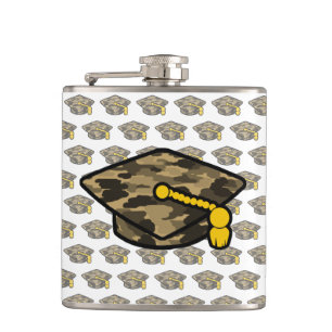 Graduation Cap Khaki Camo Hip Flask